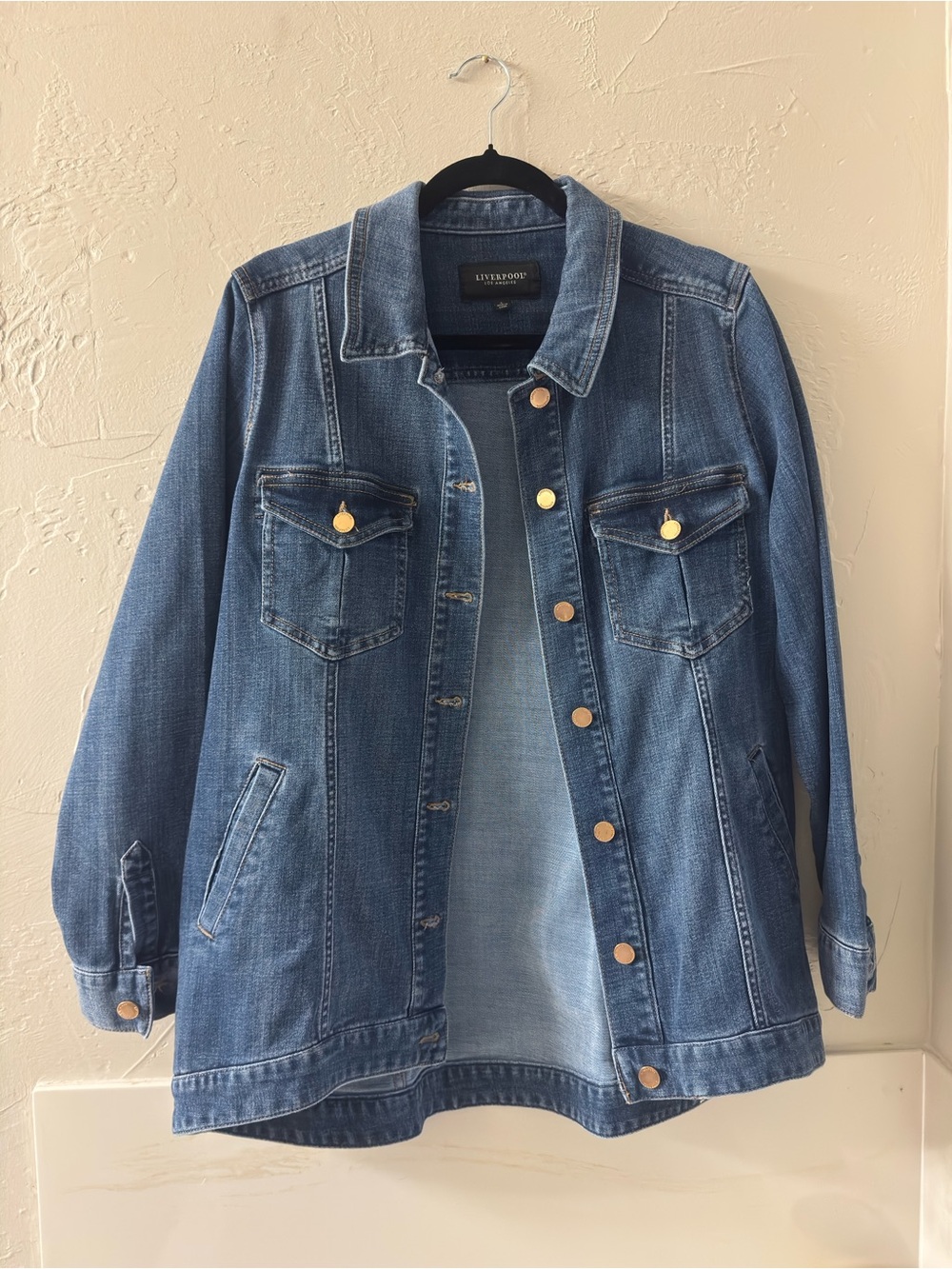 Liverpool Los Angeles - Women's Blue Button-Front Denim Jacket w Pockets, Size L